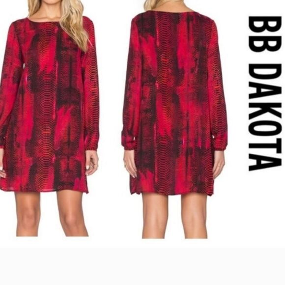 Bb Dakota | Vasha Red Snakeskin Print Shift Dress  Sz XS  NWOT - Picture 3 of 9